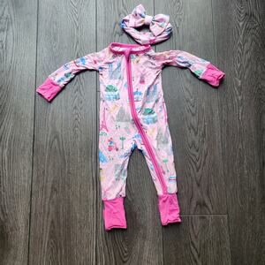 Little Sleepies Pink Weekend in Paris Zippy with matching headband, 0-3 months
